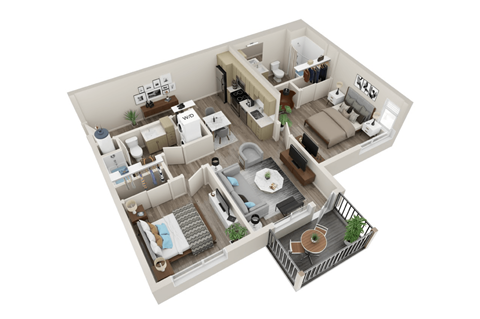 Floor plan for 2 beds, 2 baths, 870 sqft